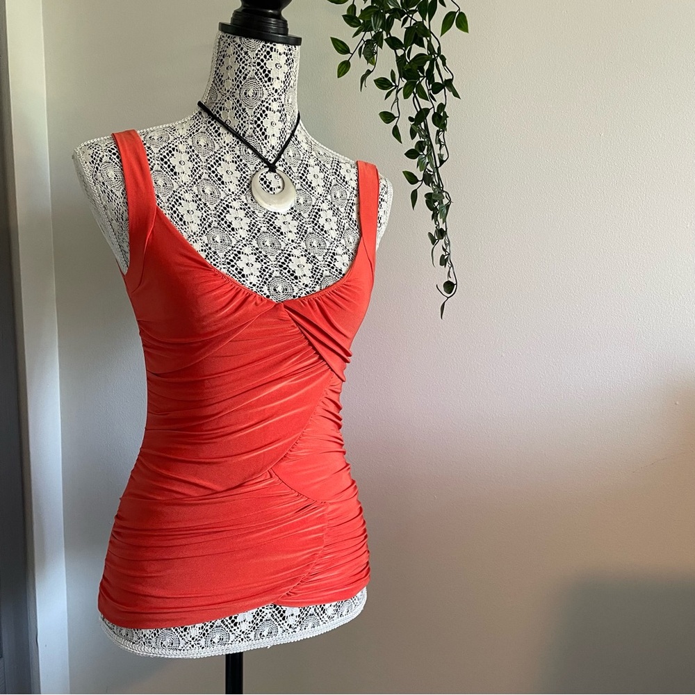 RIPE Shimmery Y2K Orange Ruched Tank